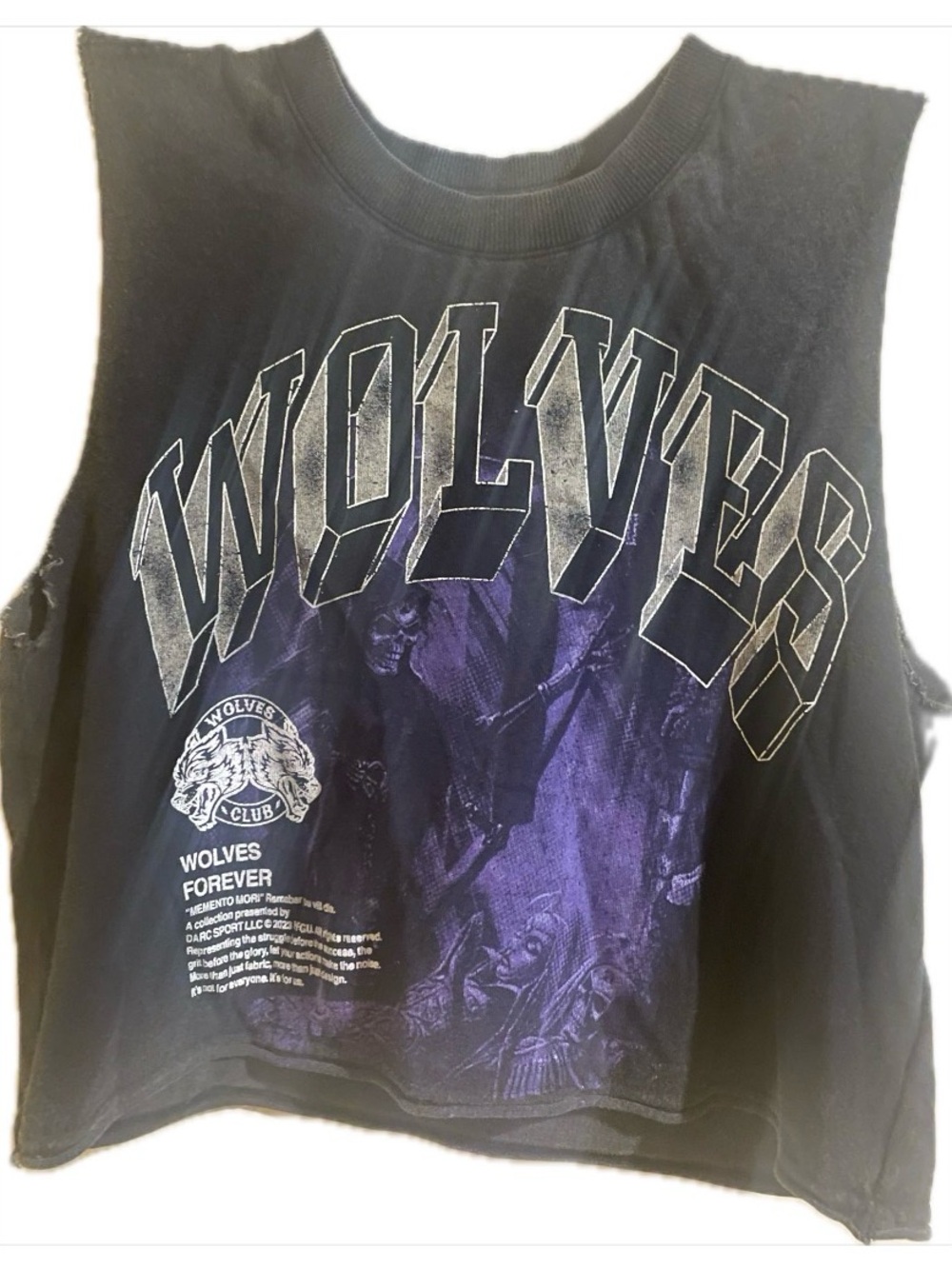 Size Xs- WOLVES Graphic Muscle Tee in Black & Purple